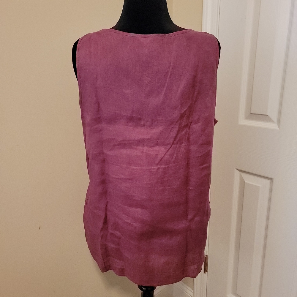J. Jill 100% Linen Embroidered and Pleated Relaxed Fit Purple Tank Size L - Picture 6 of 8